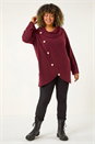 Wine Curve Cowl Neck Button Wrap Top, Image 2 of 5