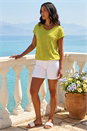 Lime Stripe Print V-Neck Stretch Tee, Image 2 of 4