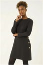Black Side Button Detail Swing Dress, Image 2 of 5