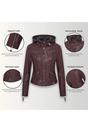 Burgundy Womens Hooded Biker Jacket - Brazz, Image 3 of 5