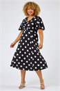 Black Curve Spot Print Midi Dress, Image 1 of 5