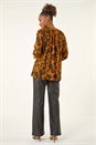 Orange Metallic Floral Buttoned Blouse, Image 3 of 5