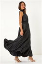 Black Pleated Shirred Halterneck Dress, Image 3 of 5