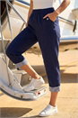 Navy  Contrast Detail Cropped Stretch Trouser, Image 2 of 4