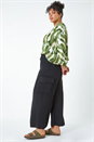 Black Curve Linen Look Wide Leg Trousers, Image 1 of 5