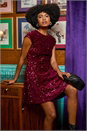 Wine Sequin Bow Back Flare Dress, Image 8 of 8