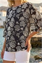 Black Floral Print Double Layer Top, Image 4 of 4