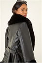 Black Dusk Contrast Faux Fur Coat , Image 4 of 5