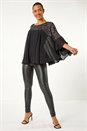 Black Sequin Yoke Frilled Tunic Top, Image 2 of 5