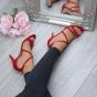 Red AJVANI Red High Heel Crossed Straps Buckle Strappy Sandals, Image 5 of 6