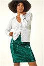 Teal Sequin Embellished Velour Stretch Skirt, Image 2 of 5
