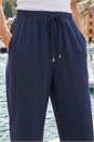 Navy  Elastic Tie Waist Linen Blend Trouser, Image 4 of 4