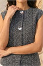 Black Textured Mock Button Top, Image 4 of 5