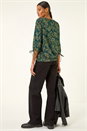 Olive Floral V-Neck Stretch Top, Image 4 of 6