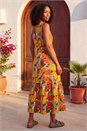 Orange Leaf Print Tiered Midi Dress , Image 3 of 4