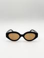Black Retro Small Oval Sunglasses Black Brown, Image 2 of 7