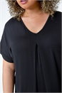 Black Curve Plain Pleat Front Tunic Stretch Top, Image 5 of 5