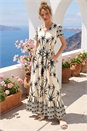 Ivory  Palm Print Button Tie Maxi Dress, Image 3 of 4