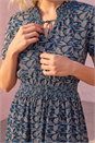 Navy  Petite Shirred Waist Dress, Image 4 of 4