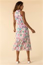 Pink Tie Waist Floral Midi Dress, Image 2 of 4