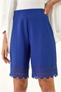 Royal Blue Laser Cut Hem Shorts , Image 5 of 5