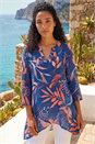 Navy  Leaf Print Wrap Front Tunic Top, Image 3 of 4