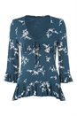 Teal Ditsy Floral Print Top, Image 4 of 4