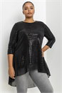 Black Curve Shimmer Chiffon Hem High Low Top, Image 1 of 4