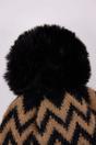 Black Zig Zag Knit Pom Pom Beanie Hat, Image 3 of 4