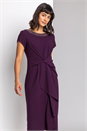 Plum Embellished Twist Waist Stretch Ruched Dress, Image 1 of 4