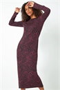Burgundy Snake Print Jacquard Stretch Dress, Image 4 of 5