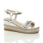 Silver Mid Wedge Studded Flatform Sandals Espadrilles, Image 1 of 6