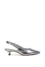 Silver XY LONDON Silver 'Avalone' Pointed Toe Sling Back Kitten Heel Sandals, Image 1 of 5
