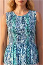 Blue Abstract Print Shirred Top, Image 4 of 4