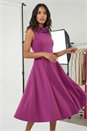 Magenta Chiffon Flower Trim Premium Stretch Dress, Image 1 of 6
