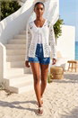 White Petite Cotton Crochet Knit Cardigan , Image 2 of 4