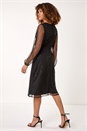 Black Sequin V-Neck Wrap Dress, Image 3 of 5