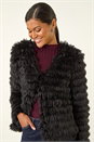 Black Faux Fur Fluffy Layered Jacket, Image 2 of 6