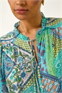 Blue Patchwork Print Tie Front Blouse , Image 5 of 5