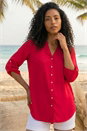 Red Notch Neck Longline Blouse, Image 2 of 4