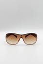 Brown SVNX Brown Vintage Rose Wrap Around Sunglasses In Brown, Image 2 of 6