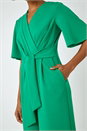 Green Angel Sleeve Cropped Wrap Jumpsuit, Image 6 of 6