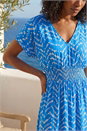Blue Abstract Floral Zig Zag Print Midi Dress, Image 4 of 4