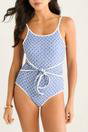 Navy Straps Waist Tie Detail Swimsuit, Image 3 of 4