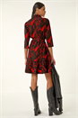 Red Abstract Print Tie Waist Shirt Dress, Image 4 of 5