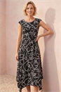 Black Bow Print Hanky Hem Maxi Dress, Image 2 of 4