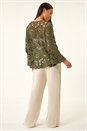 Khaki Petite Crochet Flare Sleeve Top, Image 3 of 5