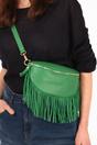 Green Fringed Half Moon Leather Crossbody Bag, Image 5 of 5