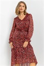 Red Leopard Print Shimmer Chiffon Tiered Dress, Image 1 of 4