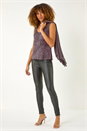 Pink V-Neck Metallic Plisse Vest Top, Image 3 of 6